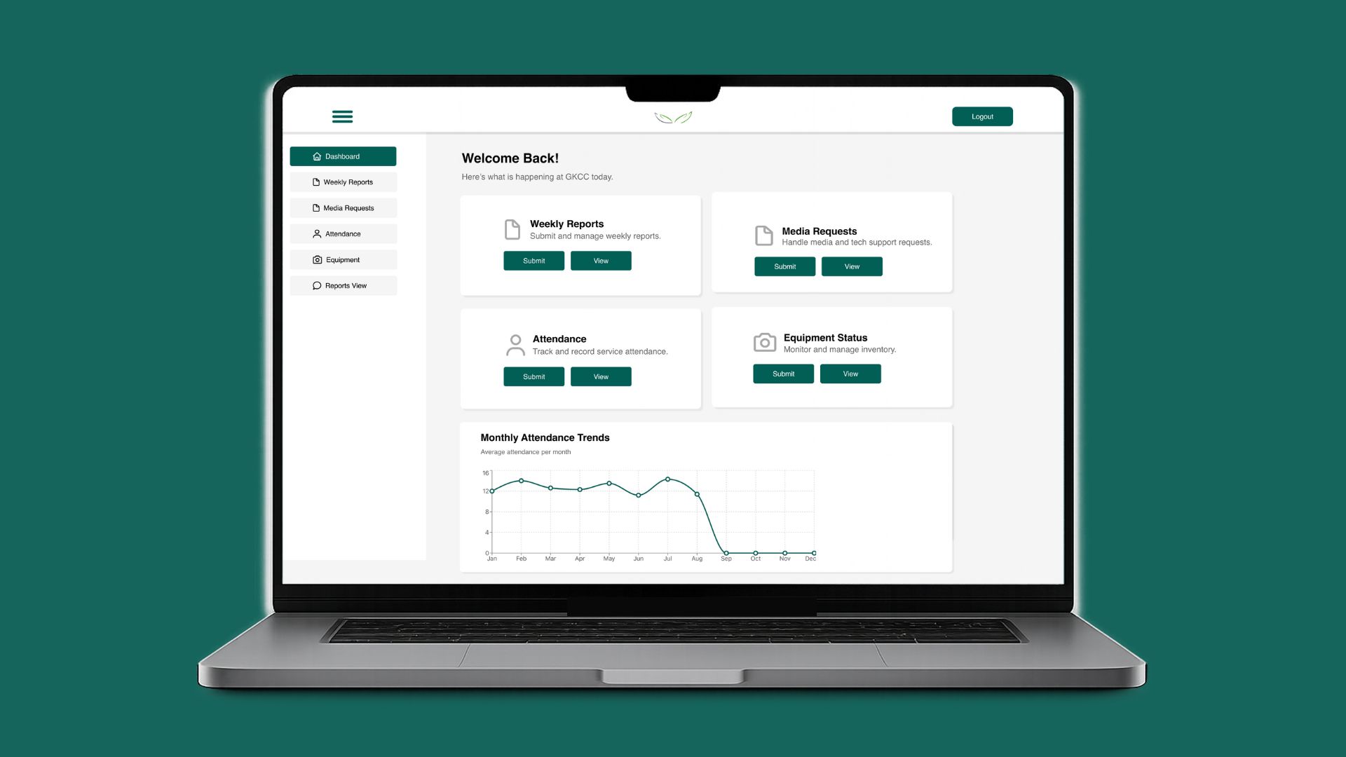 GKCC Admin System — main mockup